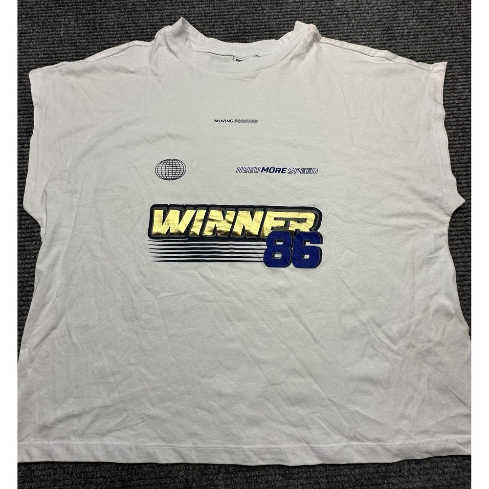 Noisy May Shirt Womens XLarge White Winner 86 Graphic Tee Short Sleeve Organic